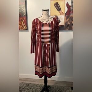 Max Studio Burgundy and White Geometric Dress